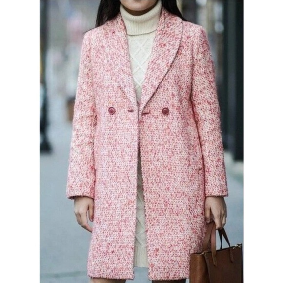 J. Crew Nalya Italian Tweed Button Front Lady Coat Daphne peach size 6 - Picture 11 of 11